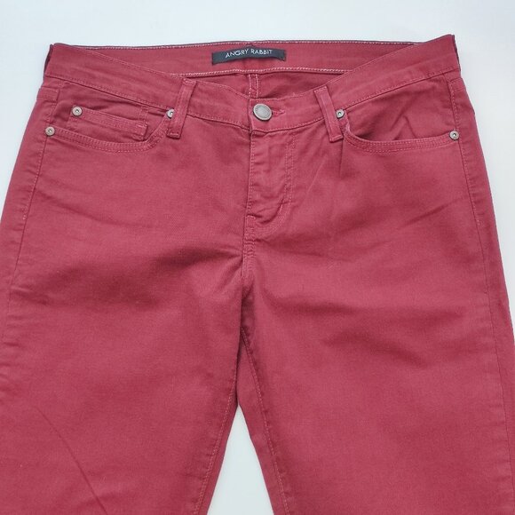 Angry Rabbit jeans women's size 29 burgundy mid-rise - Picture 2 of 12